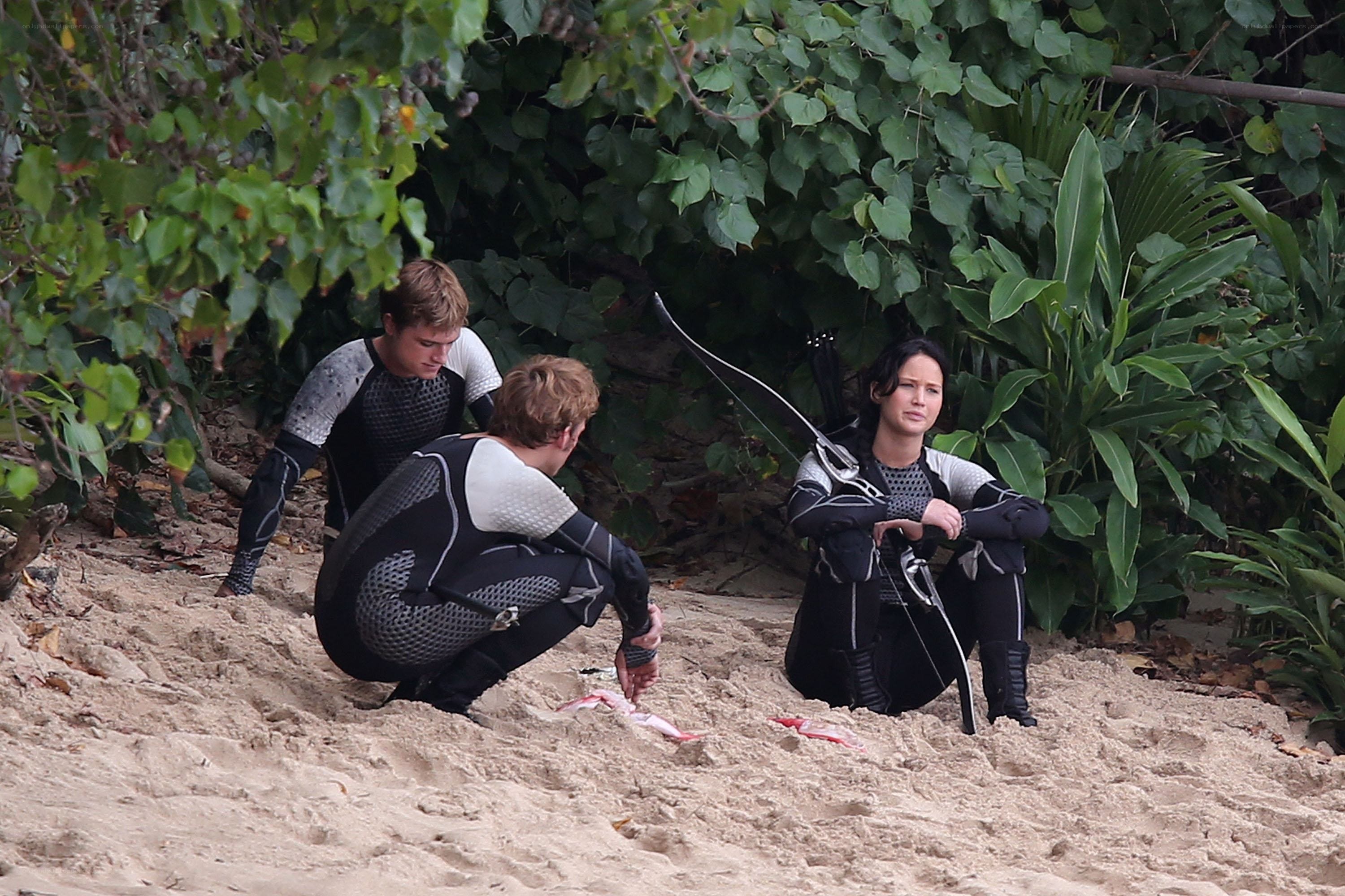 Actors on beach set