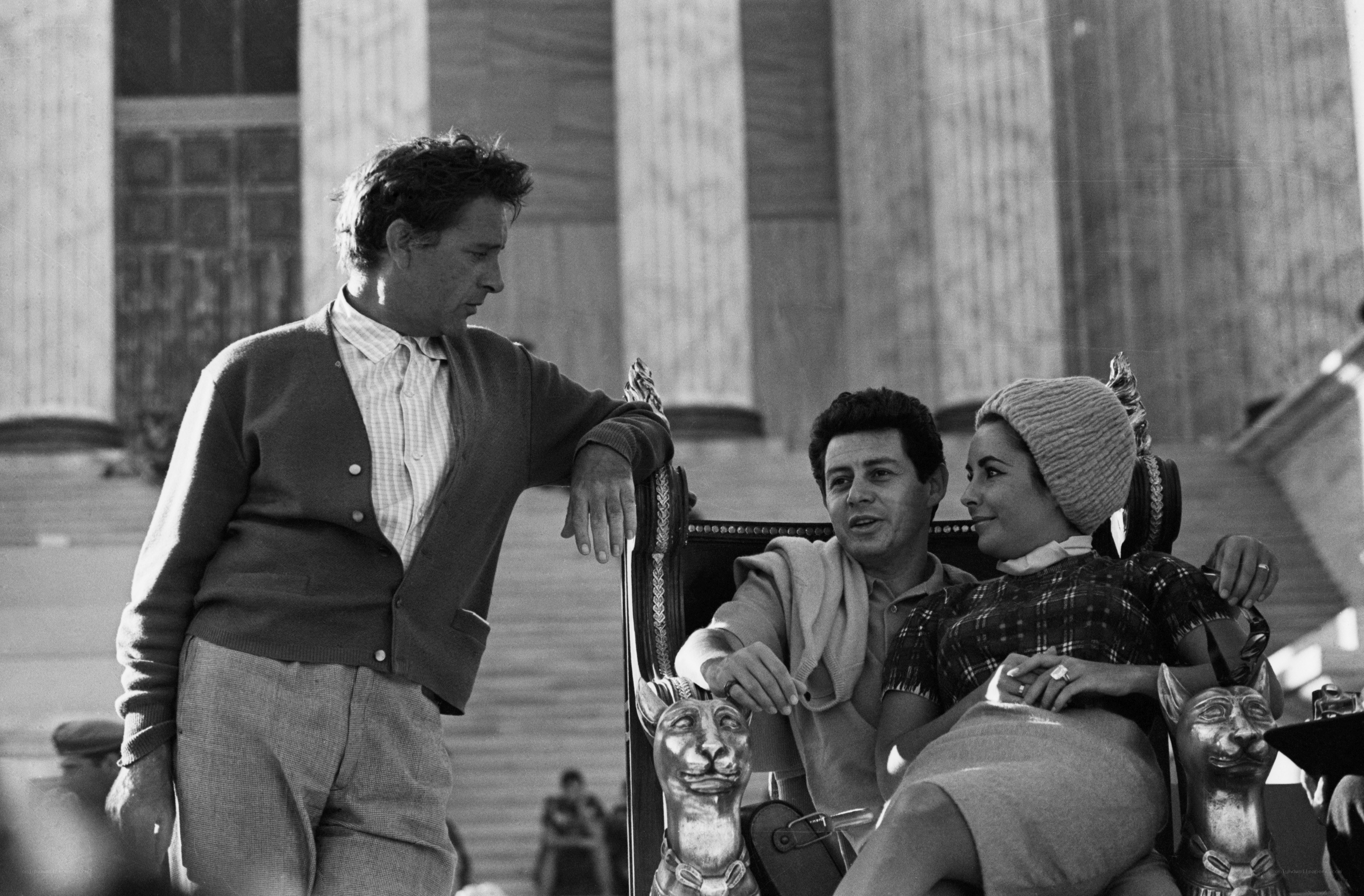 Actors on set at ancient ruins