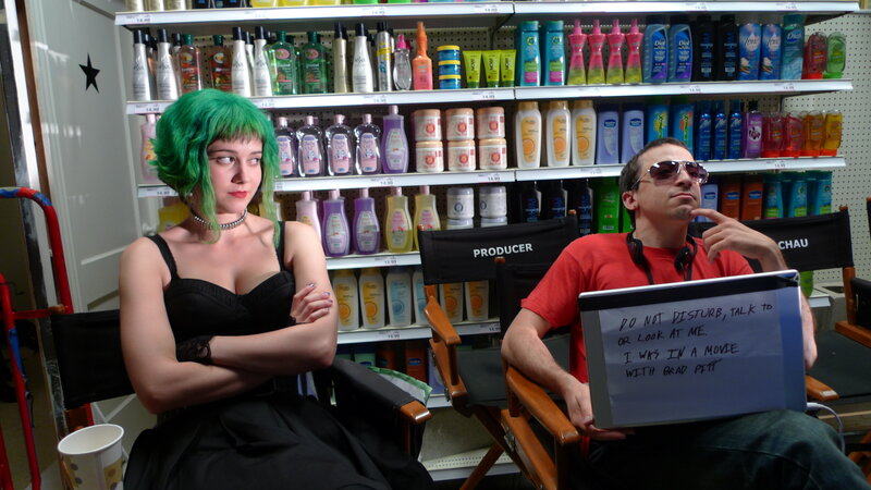 Actors on set with props
