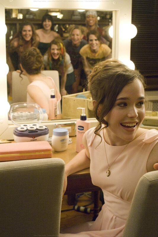 Actress in dressing room with friends