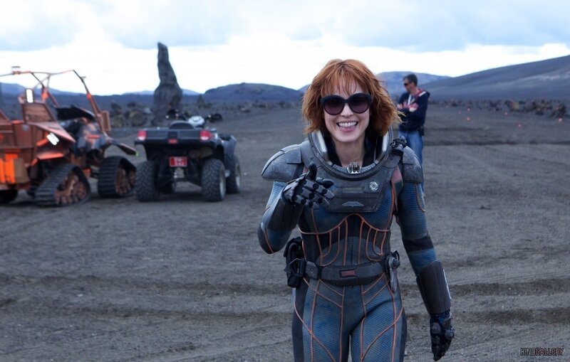 actress in sci-fi costume on set