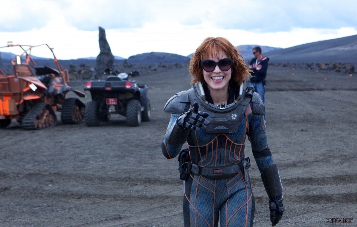 actress in sci-fi costume on set