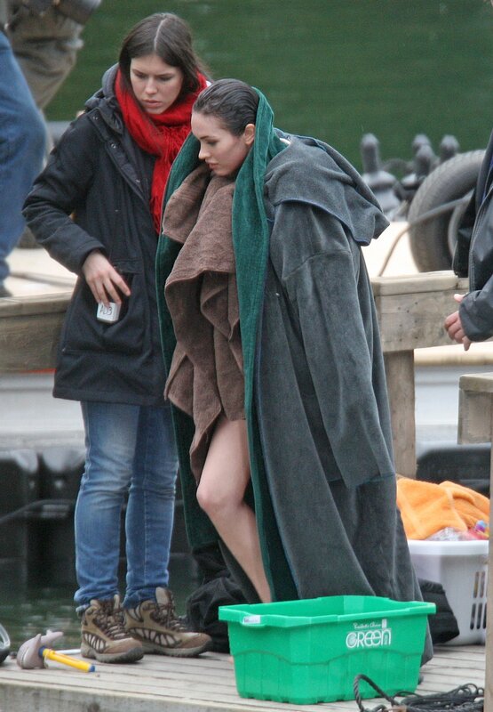 Actress on film set after scene
