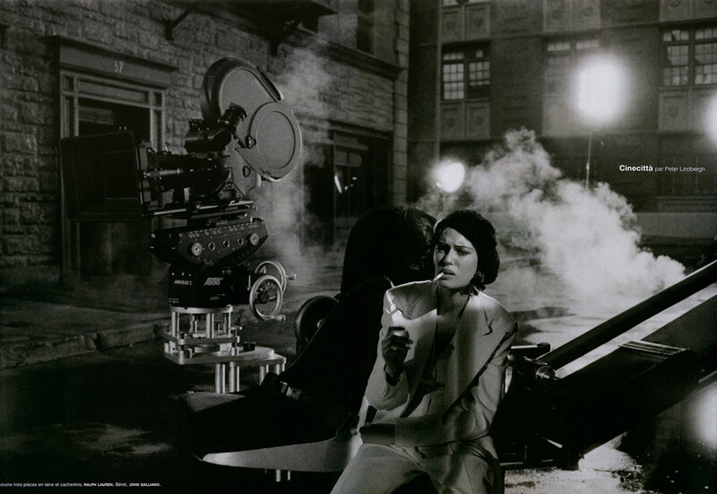 Actress on film set at night