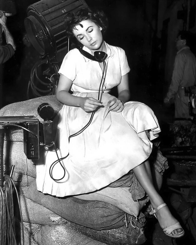 Actress on film set with headset