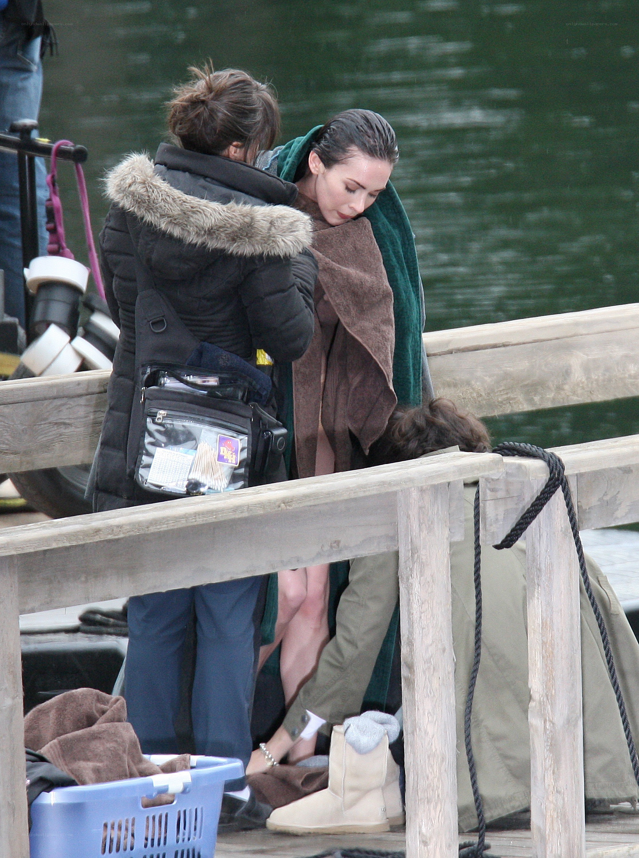 Actress on set near water