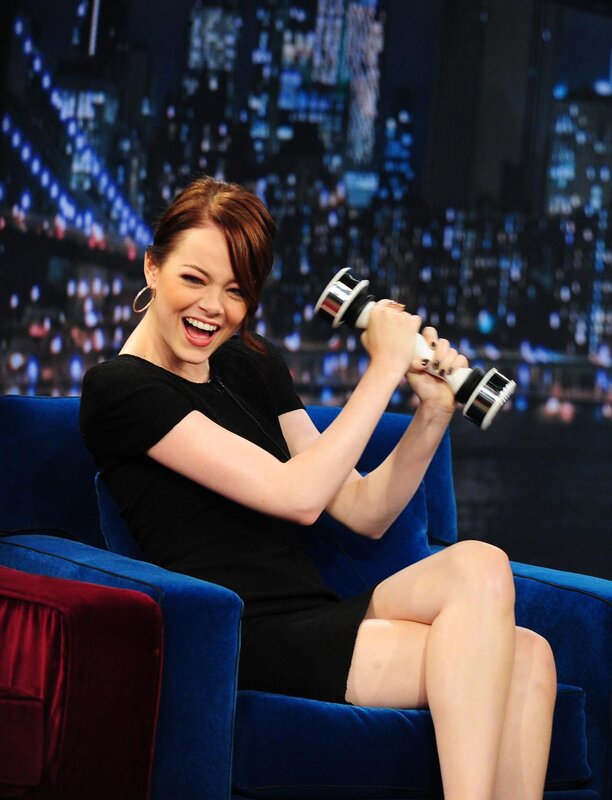 Actress on talk show with trophy