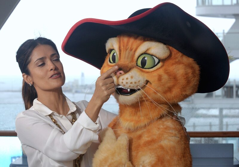 Actress with Puss in Boots character