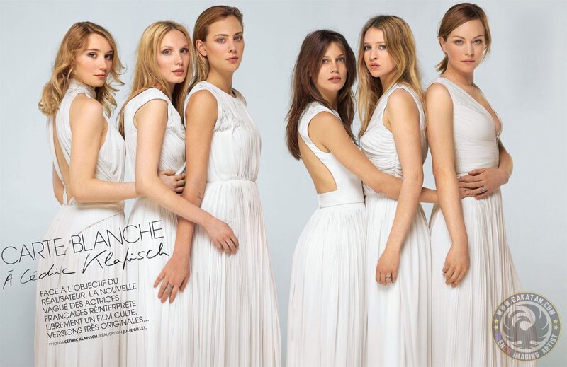 Actresses in white gowns