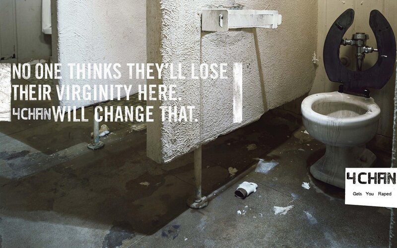 ad for 4chan in a dirty bathroom