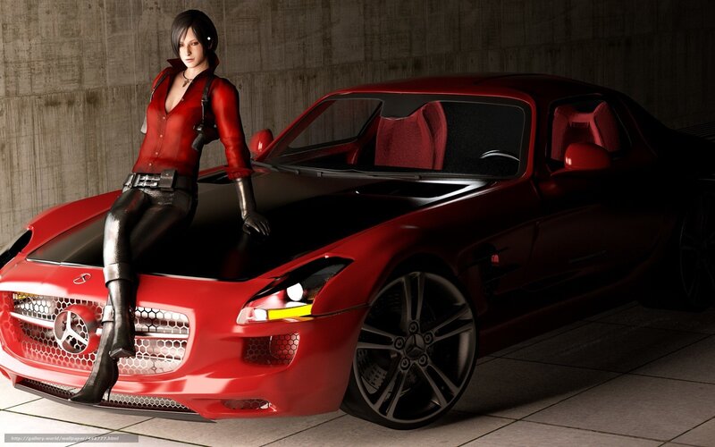Ada Wong with red sports car