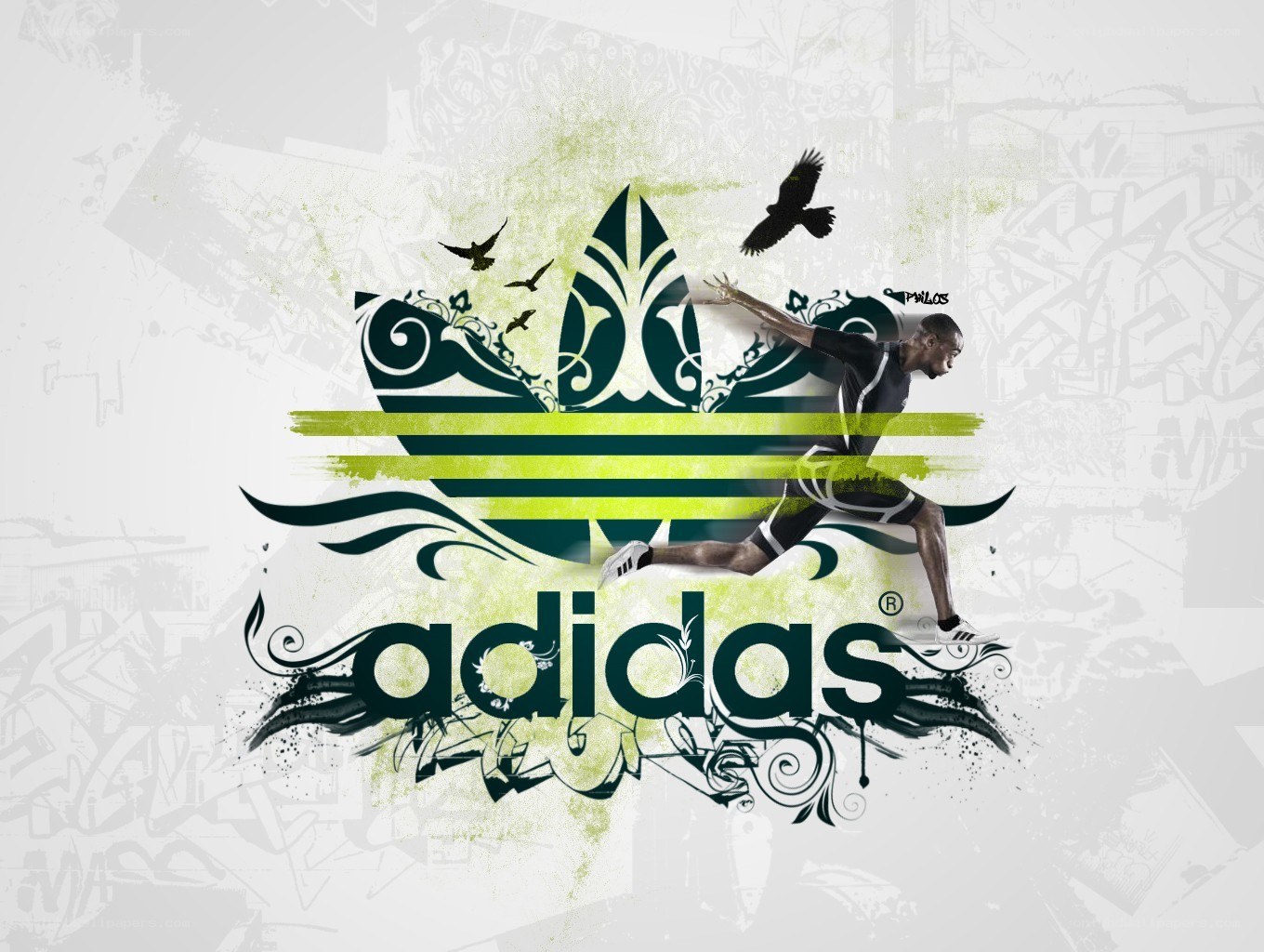 Adidas brand graphic with runner
