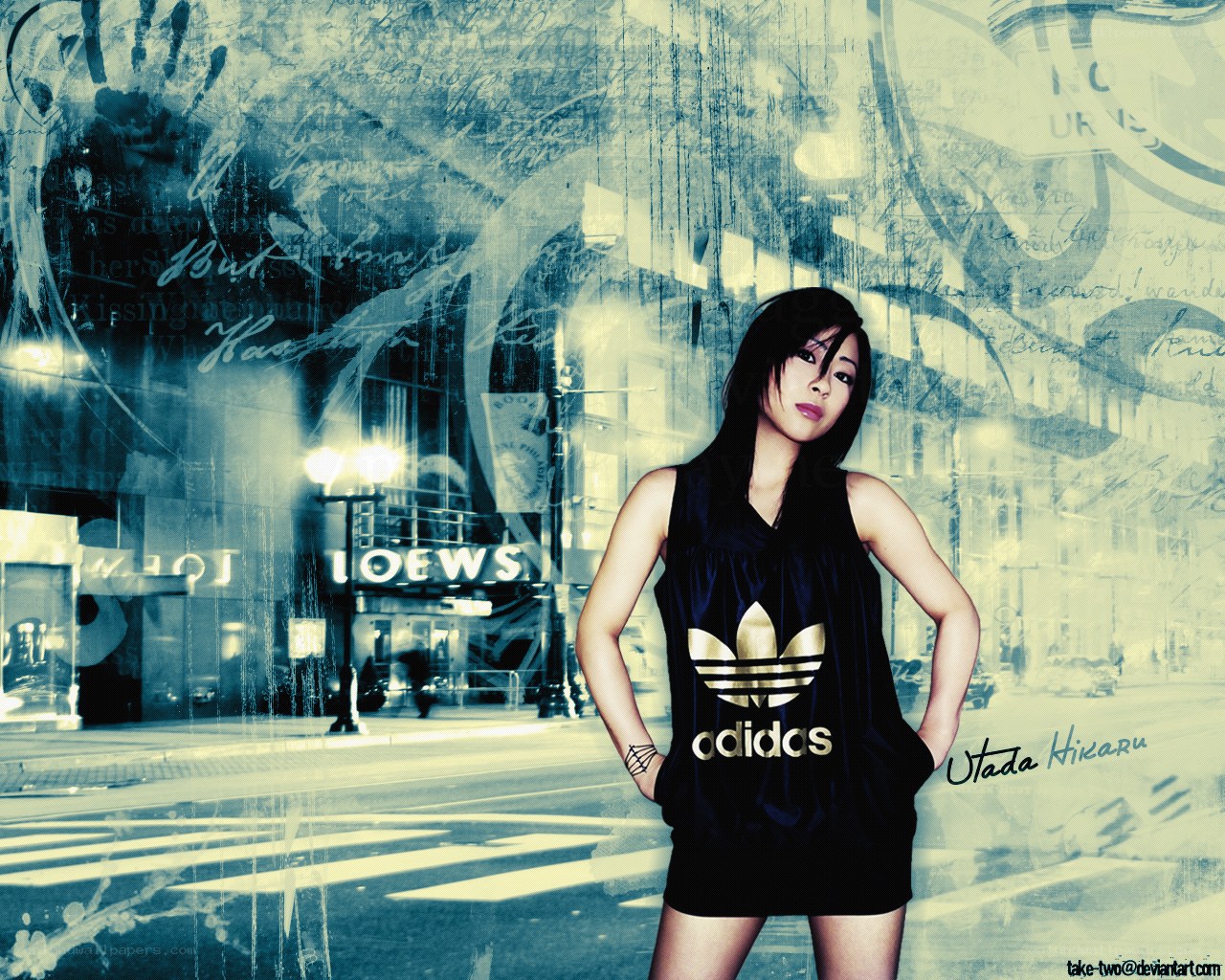 Adidas model on city street