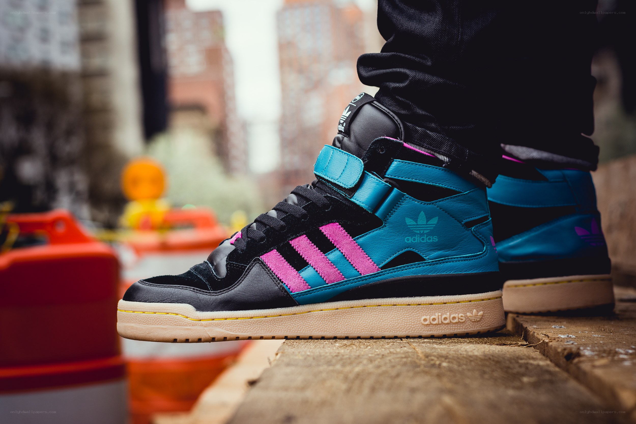 Adidas sneaker on city steps