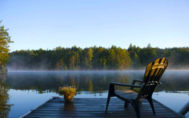 Adirondack Chair on Dock — Blue