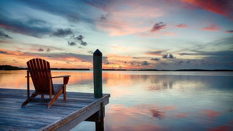Adirondack Chair on Dock — Orange