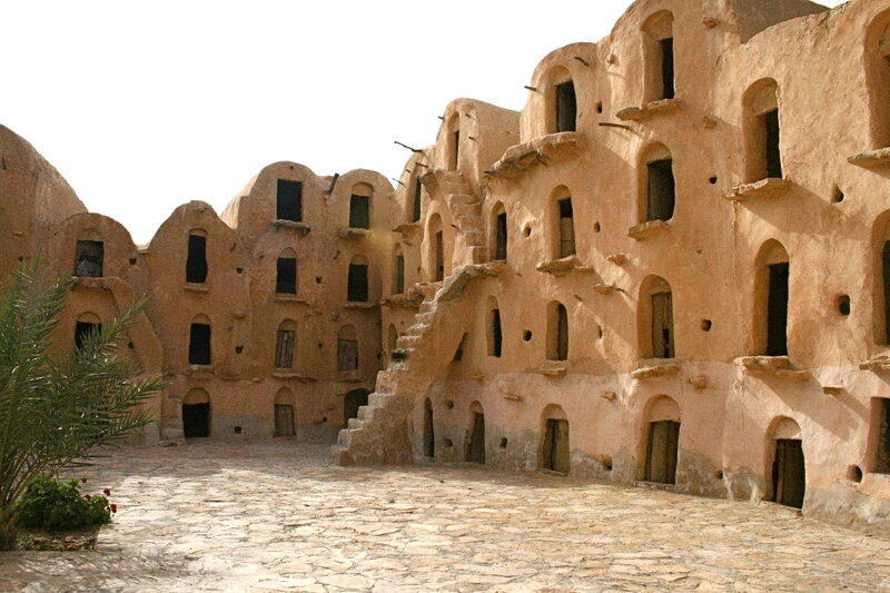 Adobe Buildings in Courtyard