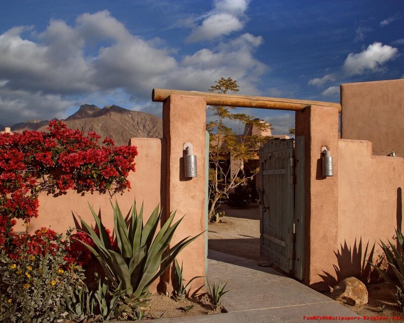 Adobe Gate with Flowers — Terracotta, Serene