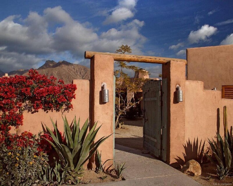 Adobe Gate with Flowers — Terracotta