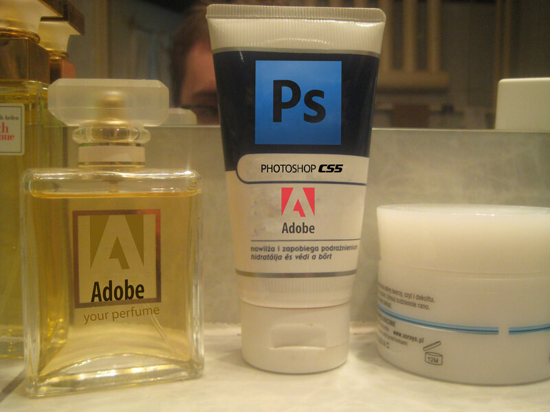 Adobe products on bathroom counter