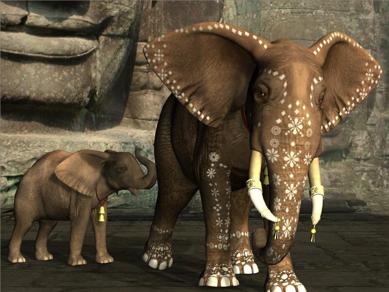 Adult and Baby Elephant — Brown