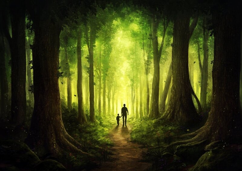 Adult and Child in Forest
