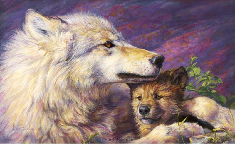 Adult Wolf and Pup — Purple