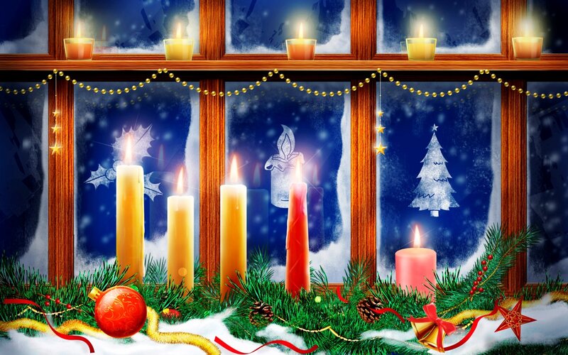 Advent Candles on Windowsill — Green, Festive