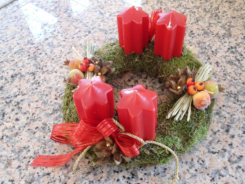 Advent Wreath with Candles — Red, Festive, Winter, Photograph, Moss