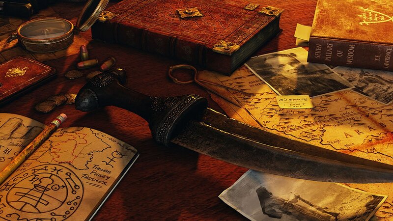 Adventure items on a table