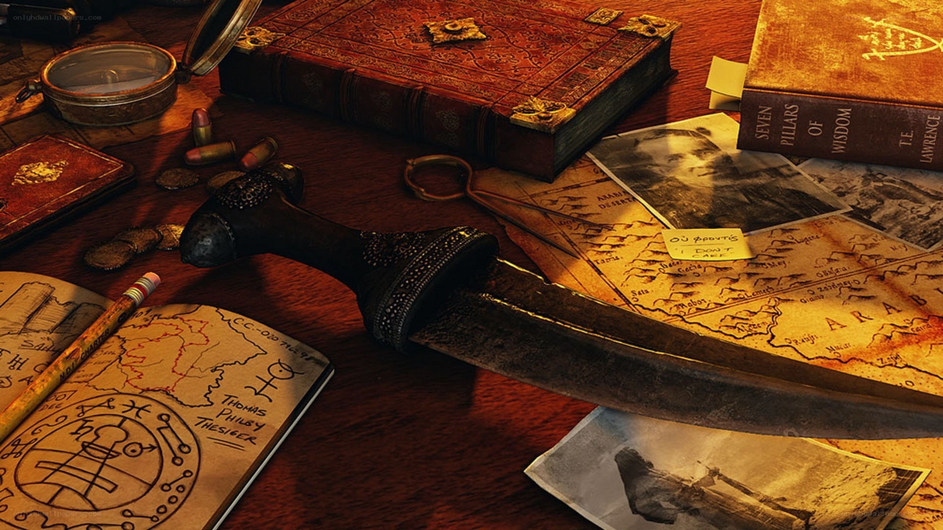 Adventure items on a table