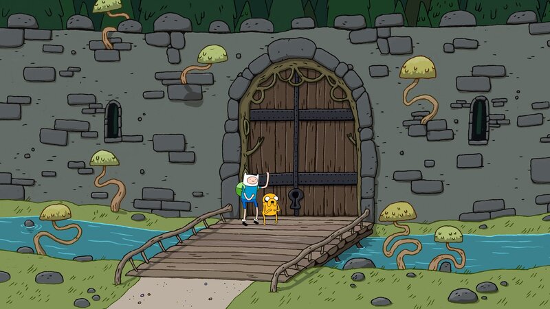 Adventure Time characters at a castle gate