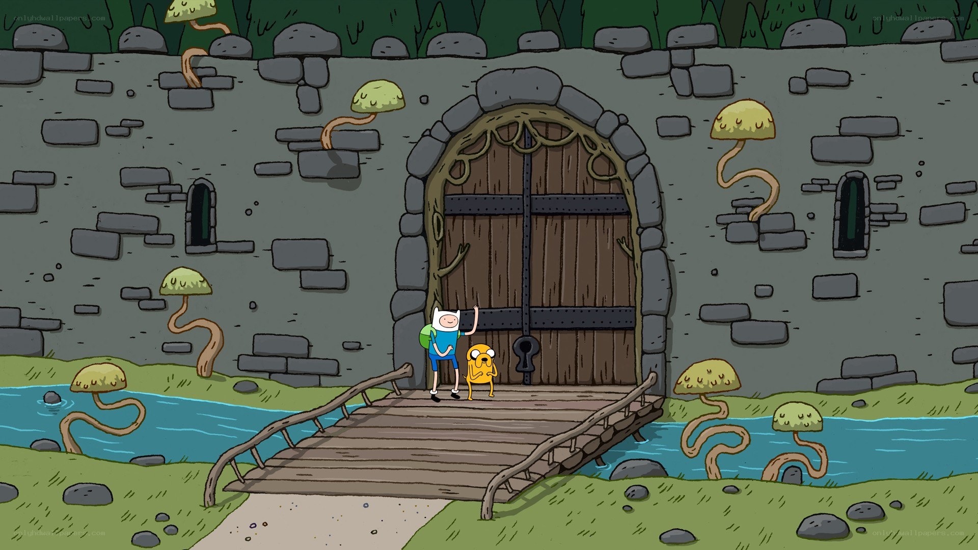 Adventure Time characters at a castle gate