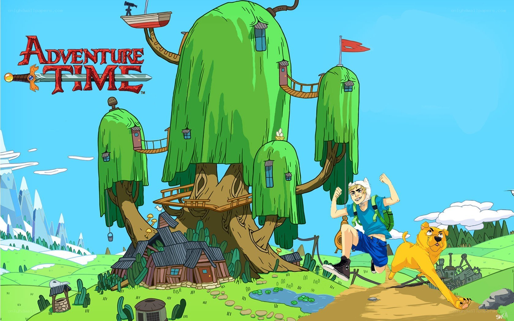 Adventure Time characters in a fantasy landscape