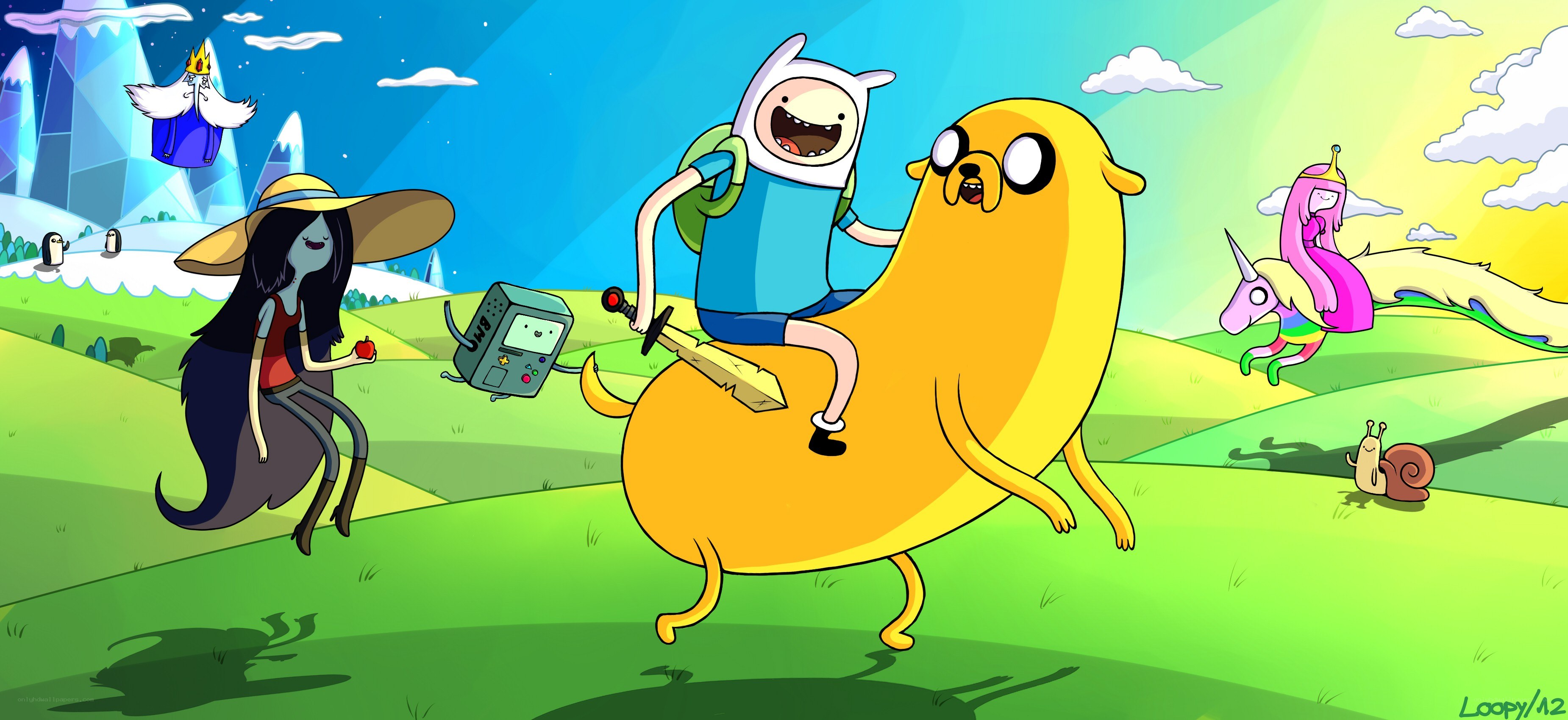 Adventure Time characters in a field