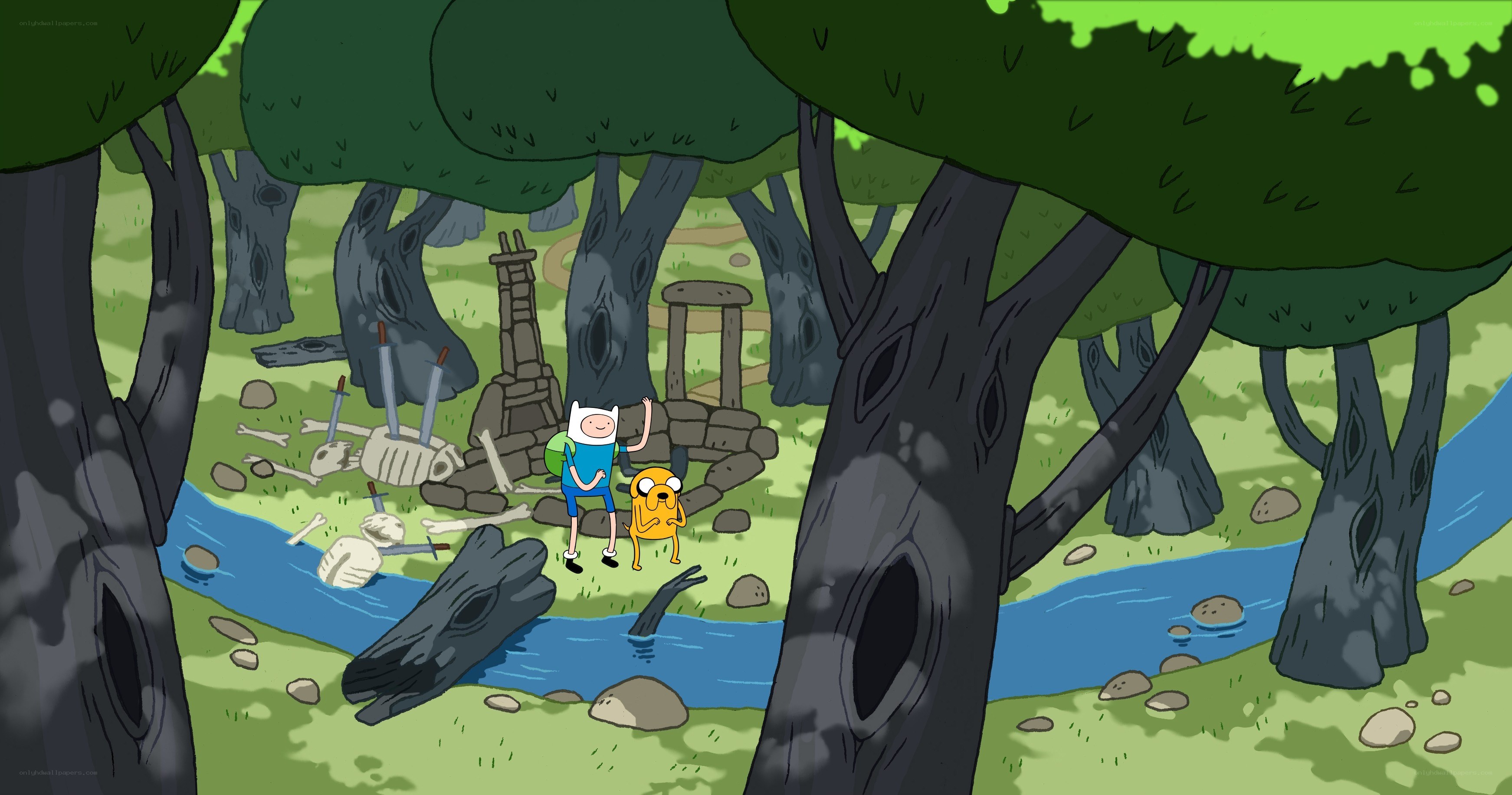 Adventure Time characters in a forest