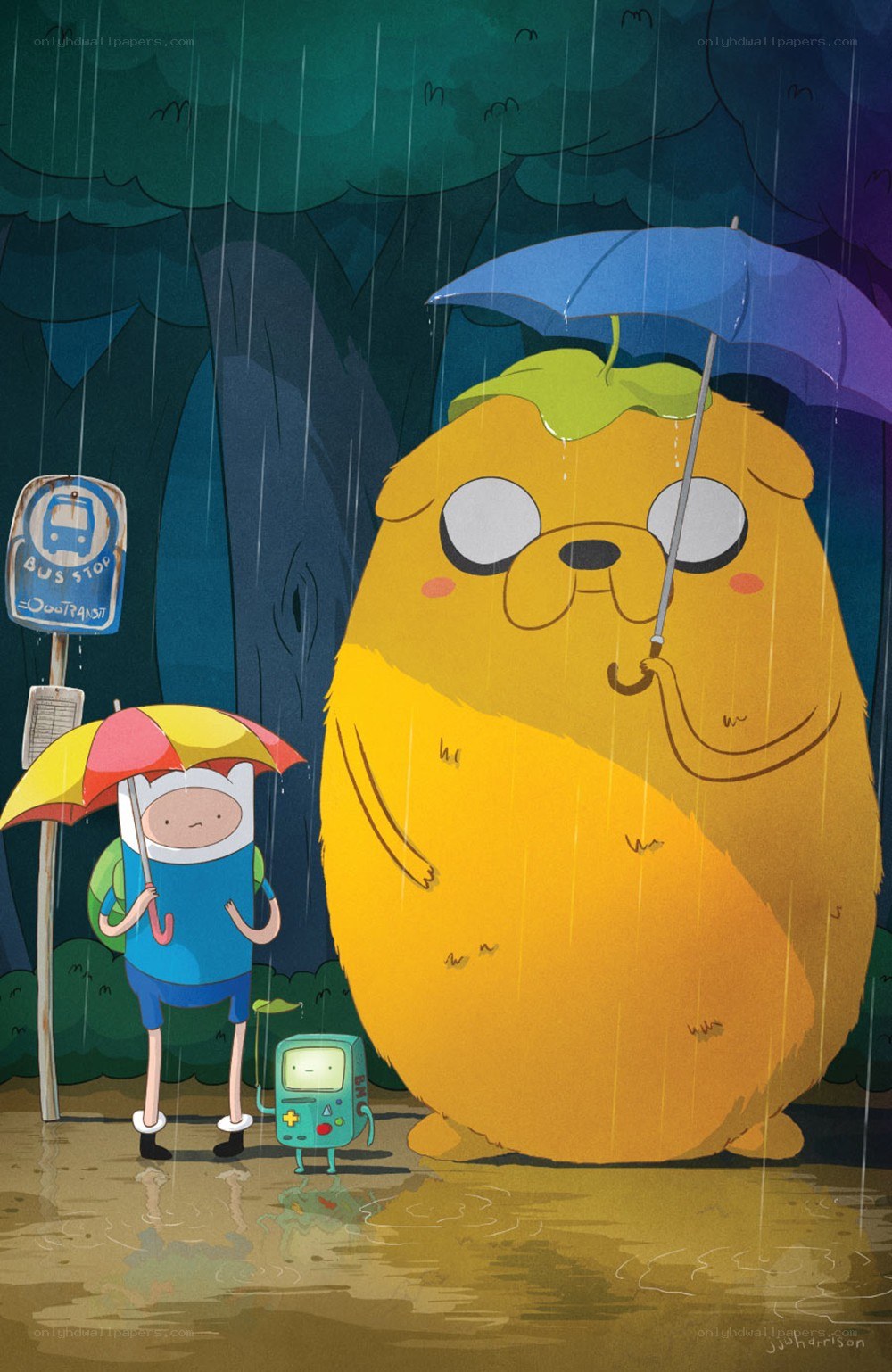 Adventure Time characters in rain