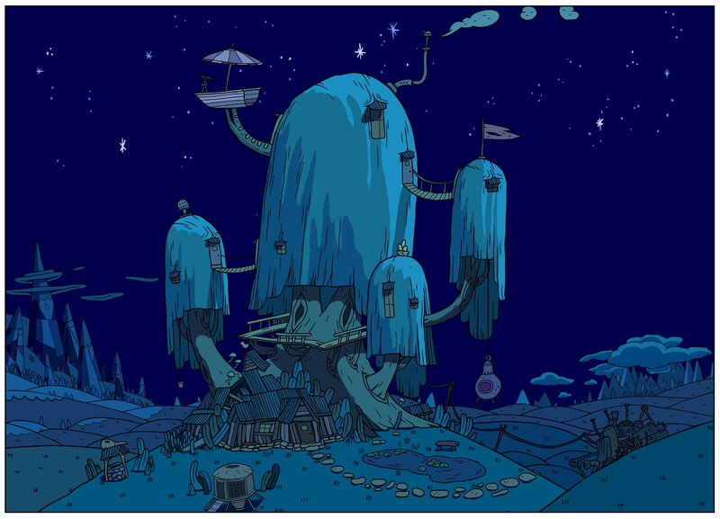 Adventure Time tree house at night