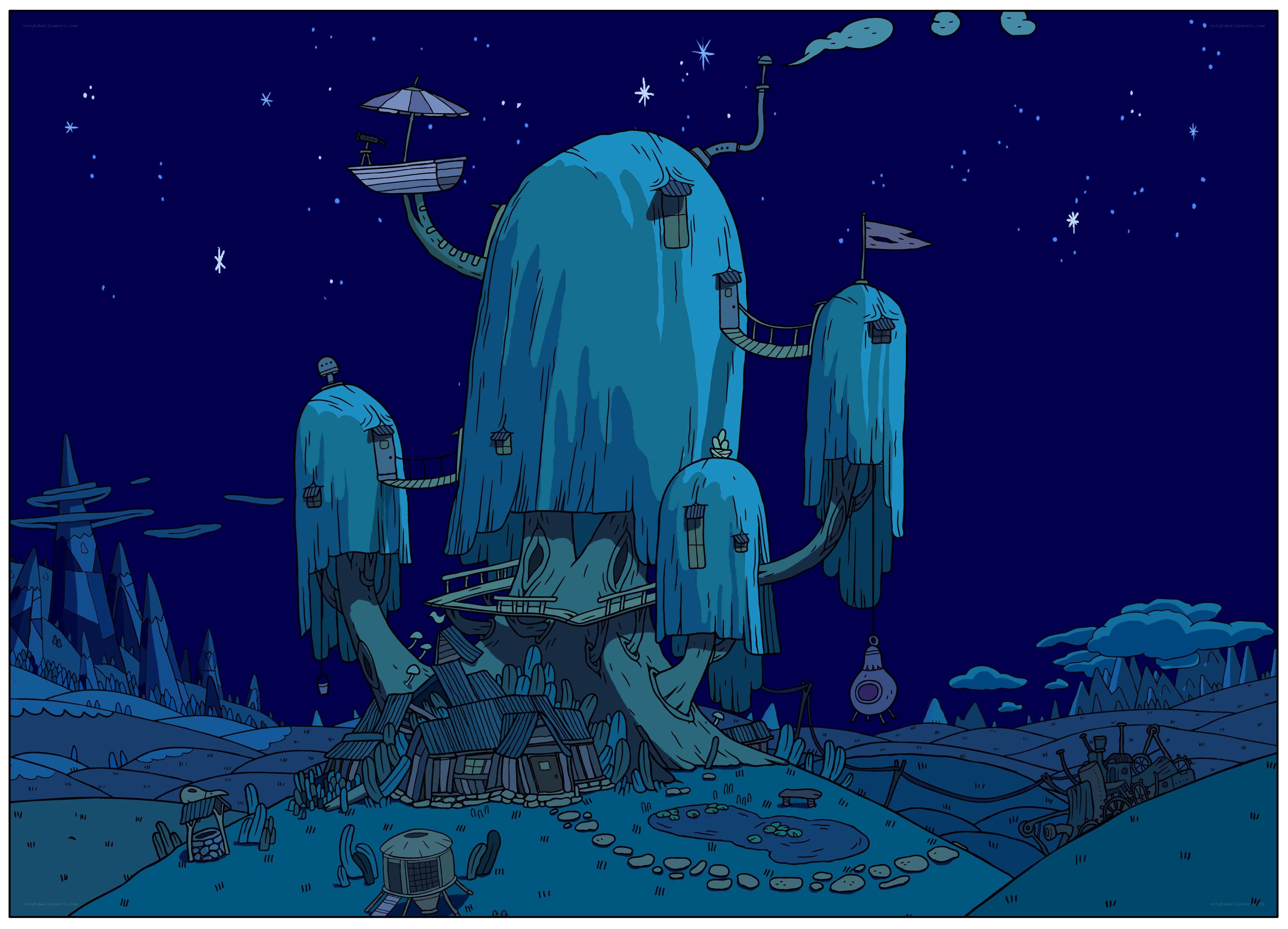 Adventure Time tree house at night