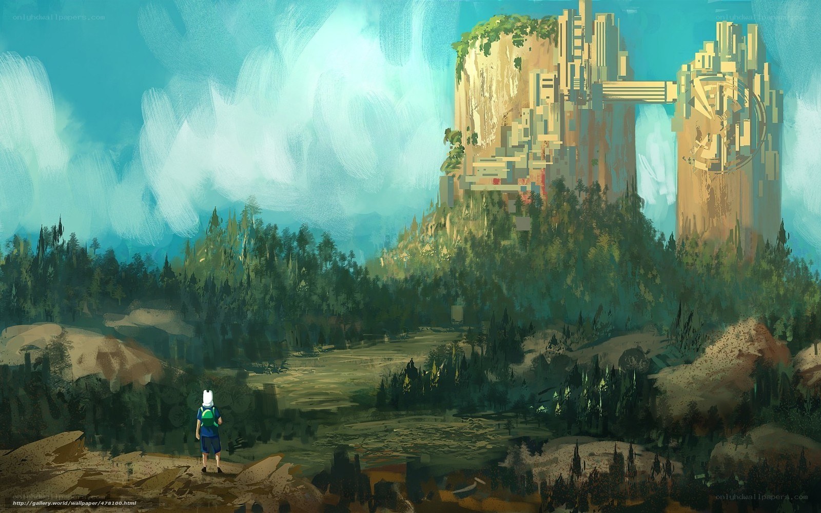 adventurer before ancient ruins