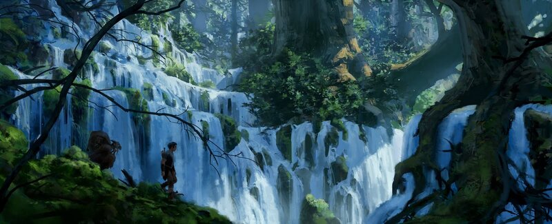 adventurer by waterfall