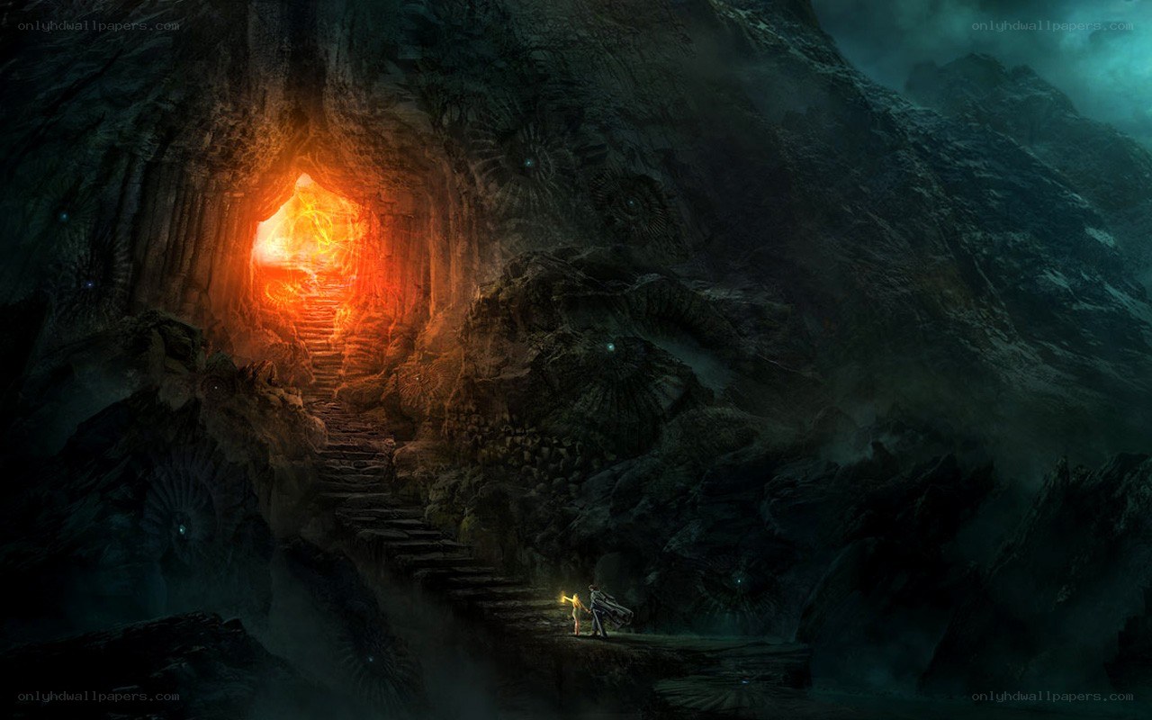 adventurer in dark cave