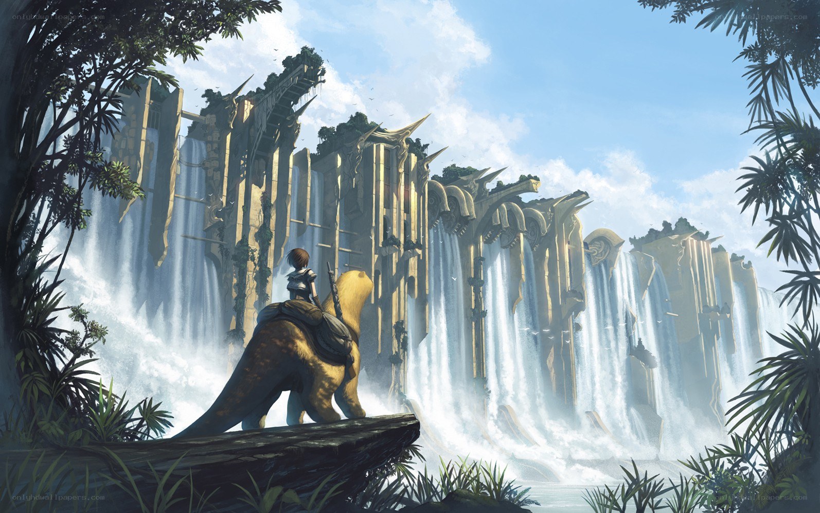 adventurer on a creature in jungle