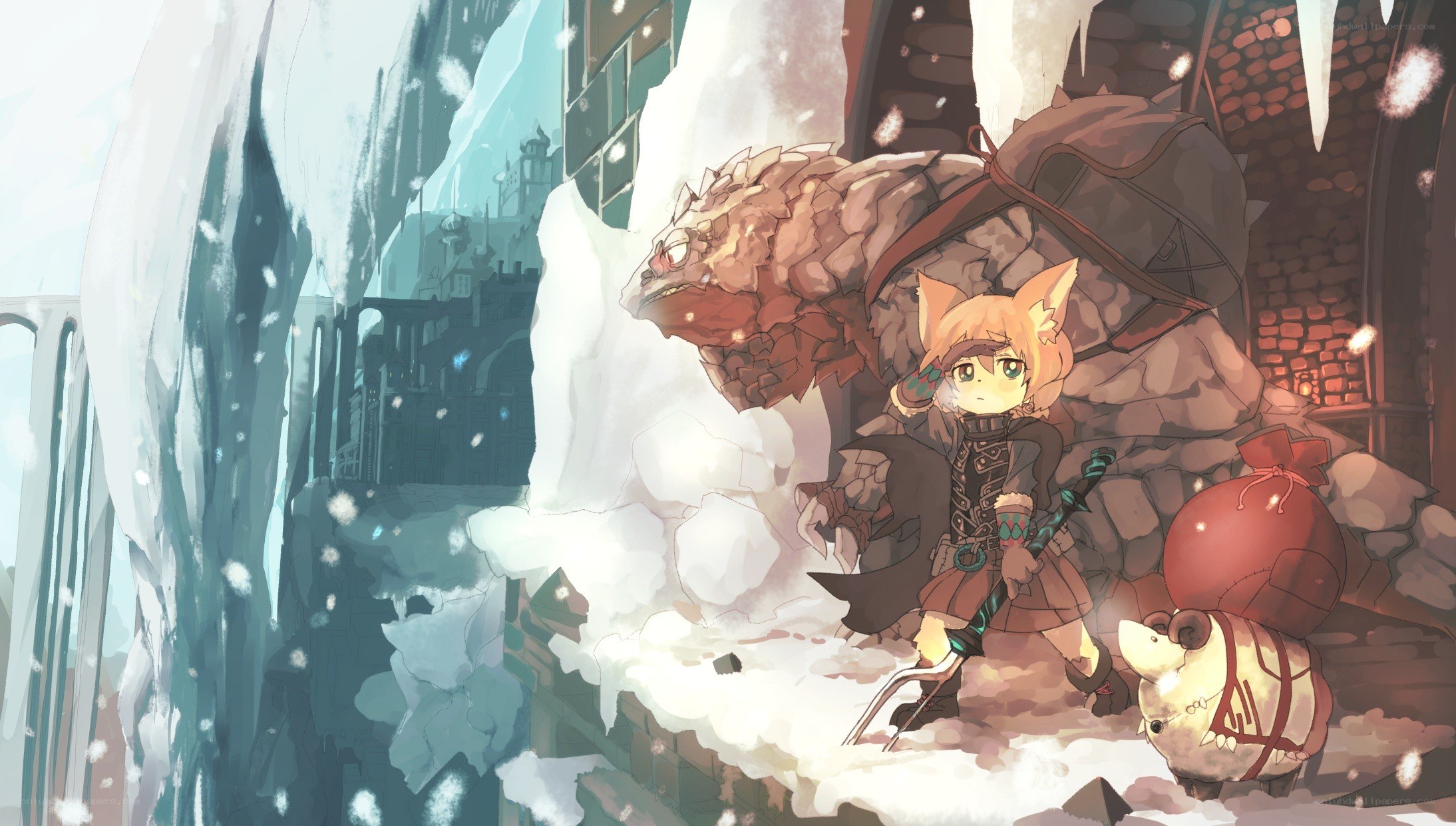 adventurer with a stone golem