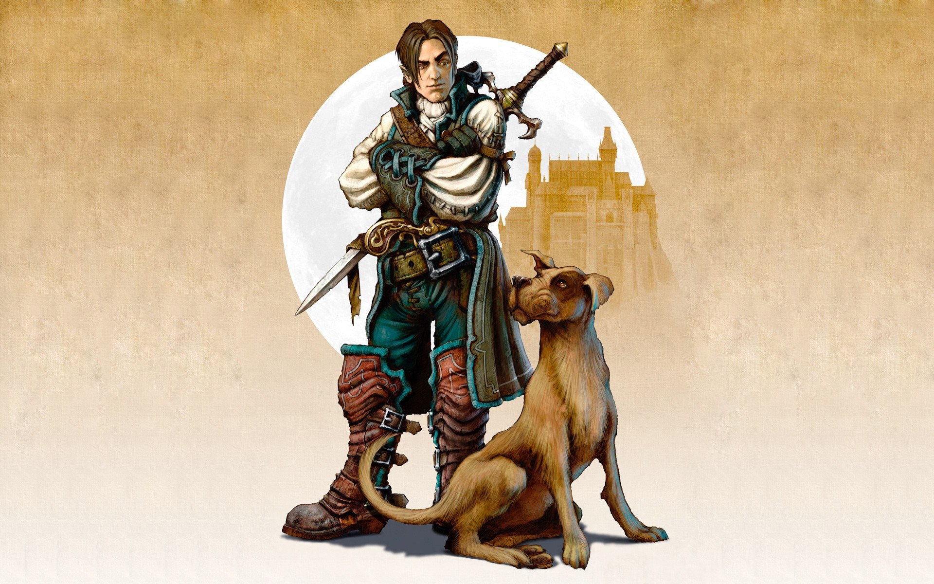 adventurer with dog and sword