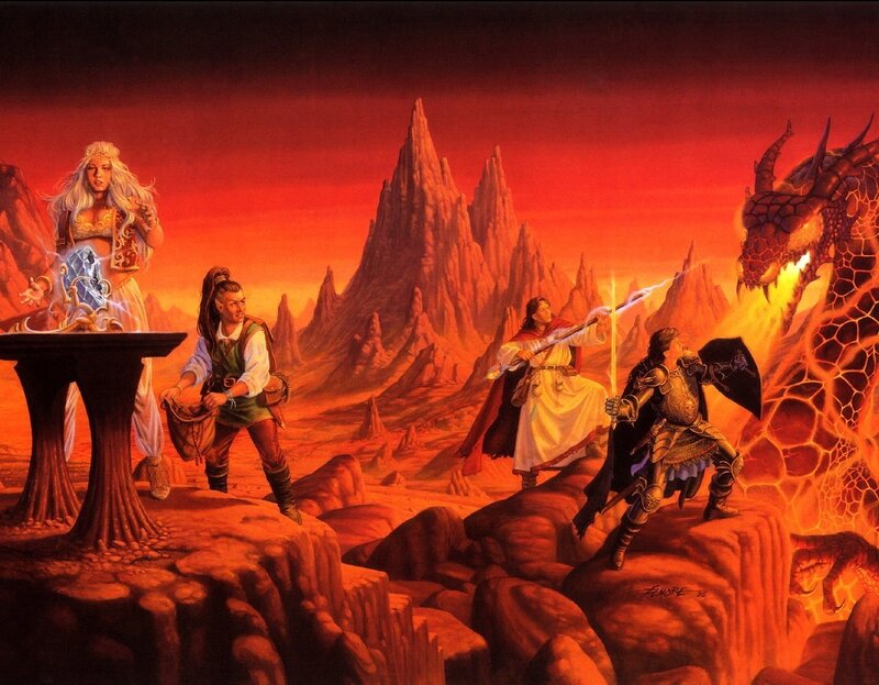 adventurers battle a dragon