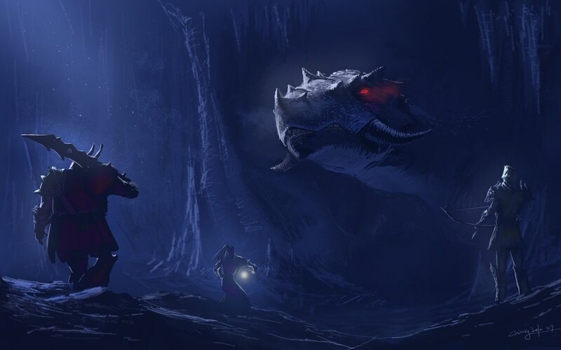 Adventurers Facing Dragon — Blue