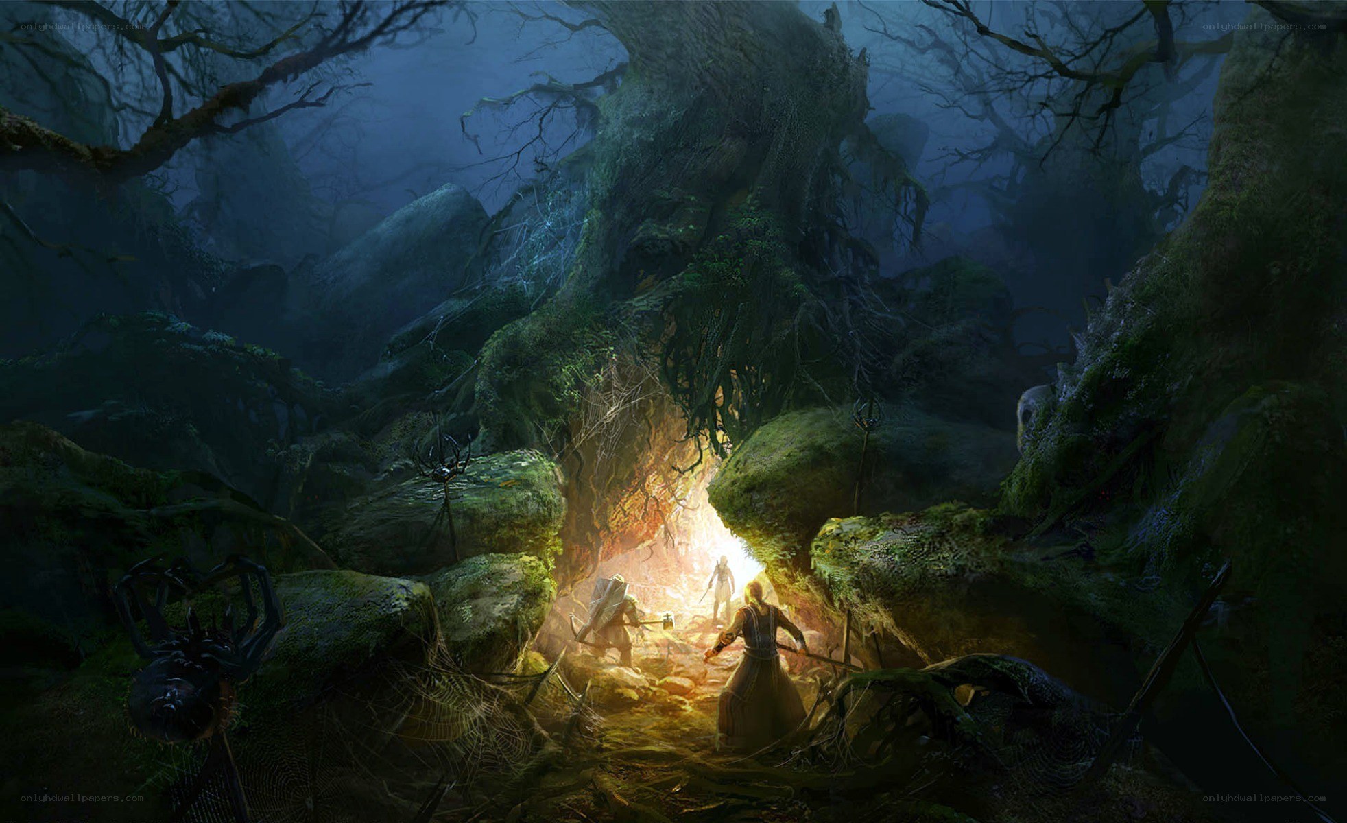 adventurers in a dark forest