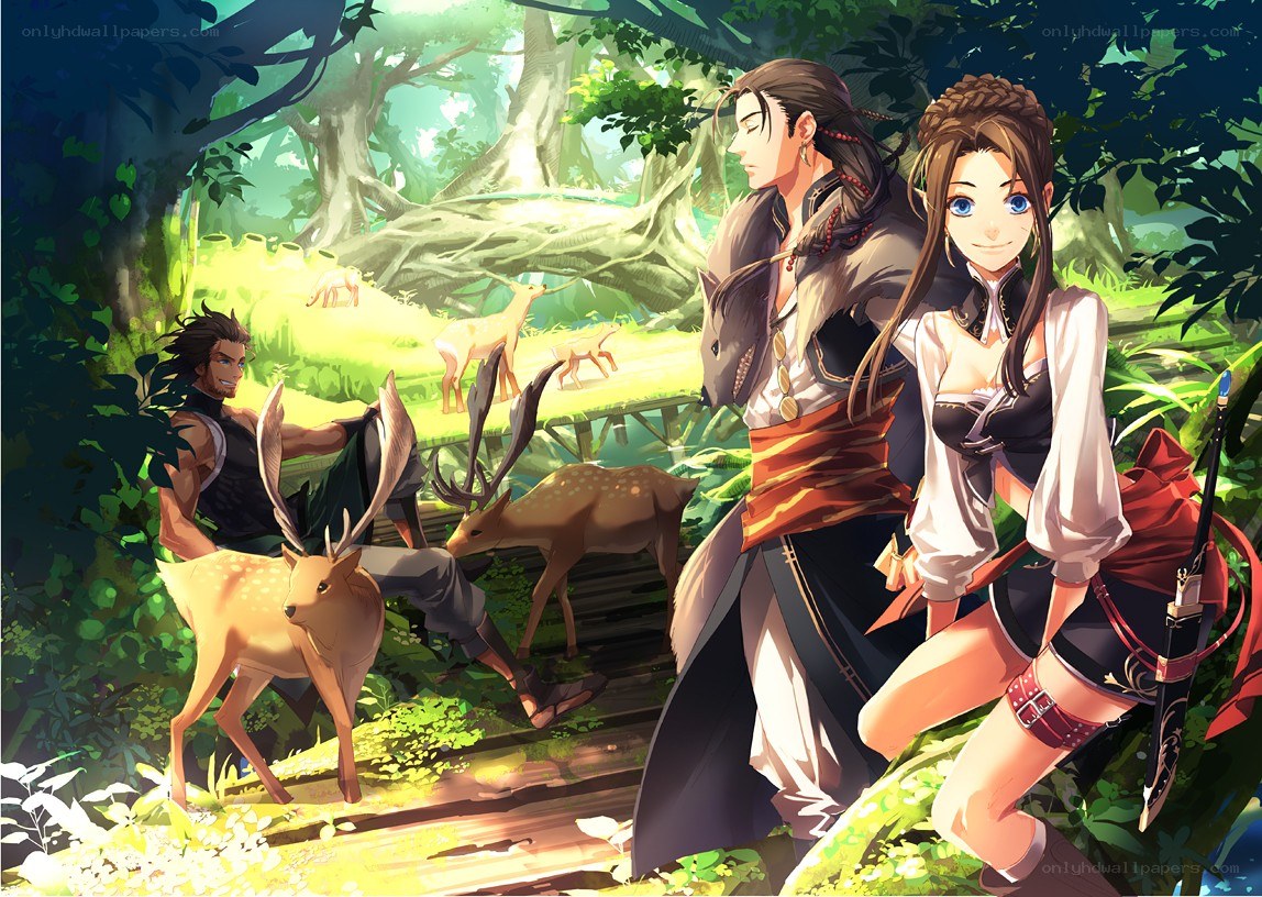 adventurers in a forest clearing
