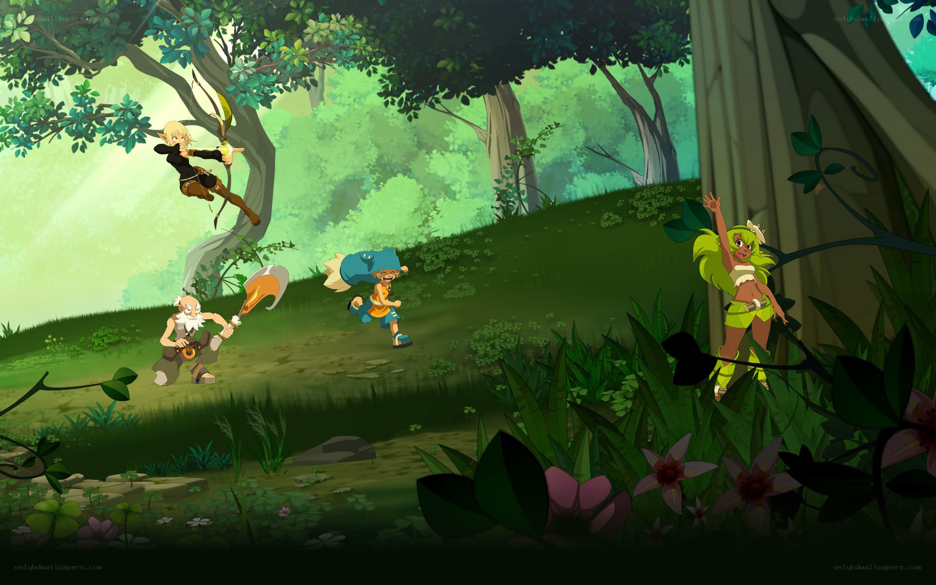 adventurers in a lush forest
